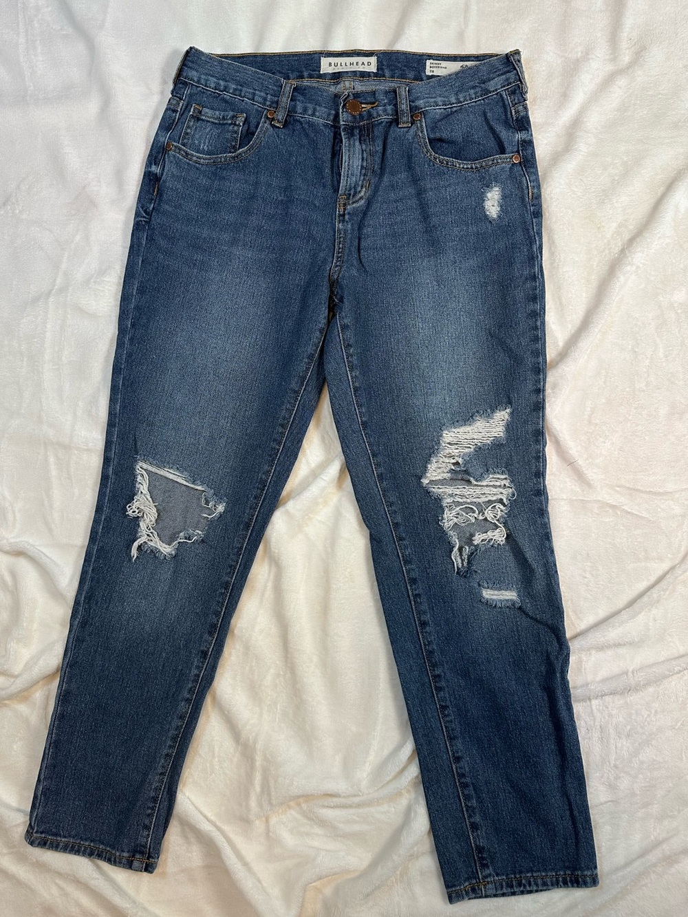 Bullhead Women’s Distressed Dark Indigo Boyfriend Jeans